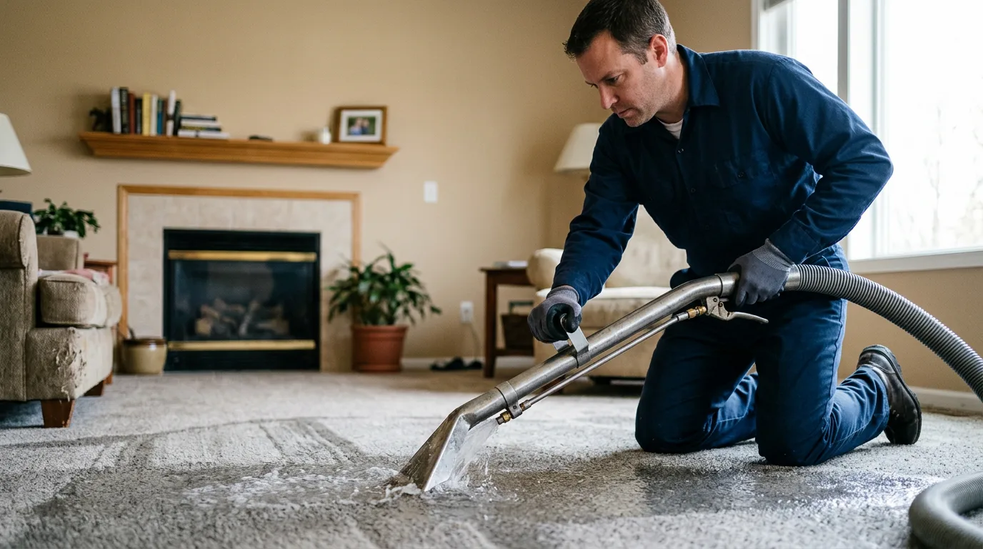 Water damage restoration technician working near Tuscola, IL